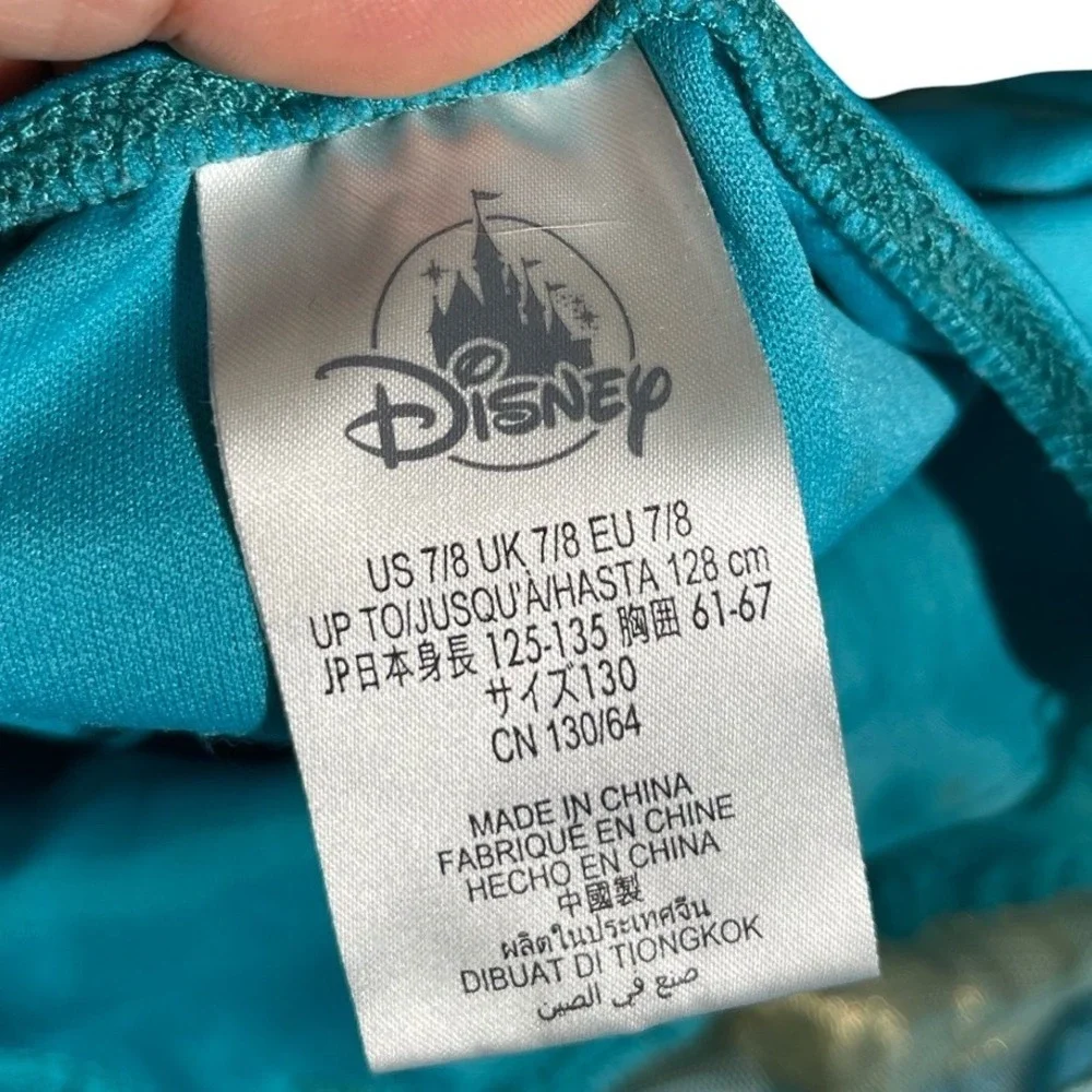 Disney Princess Jasmine Costume Girls 7/8 Teal Blue Gold Sequin 2 Piece Outfit